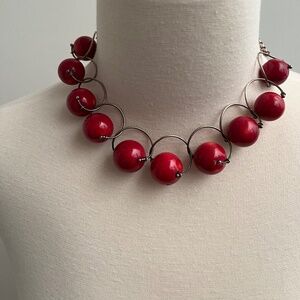 Red Howlite / silver gum ball choker necklace